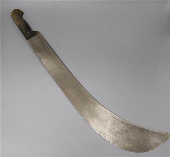 An East African horn handled machete and booklet The Kenya Picture and Mau Mau leaflet length 76cm